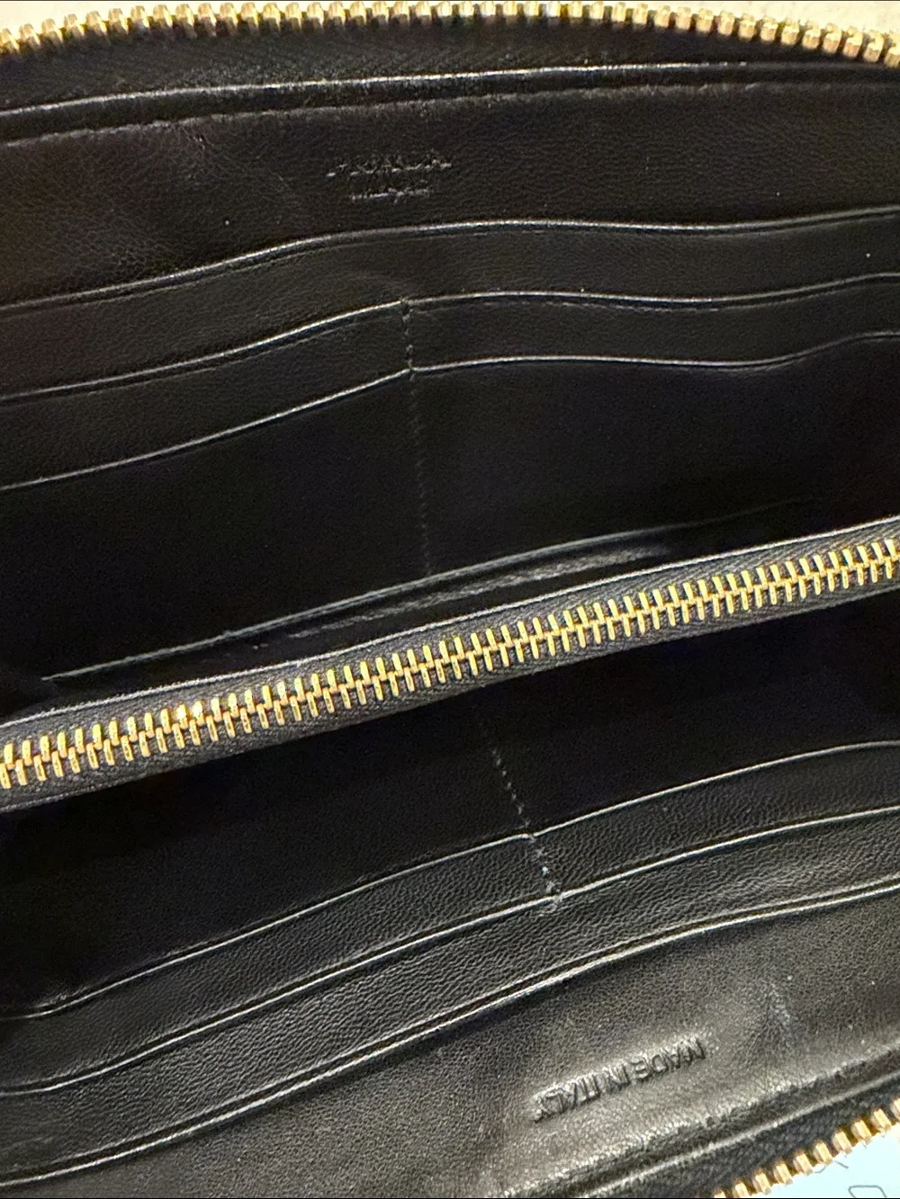 Prada Black Gathered Leather Zip-Around Wallet with Gold Logo